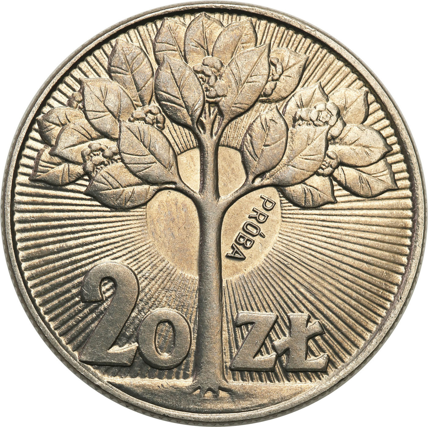 PRL. PRÓBA Nikiel 20 złotych 1973 - drzewko